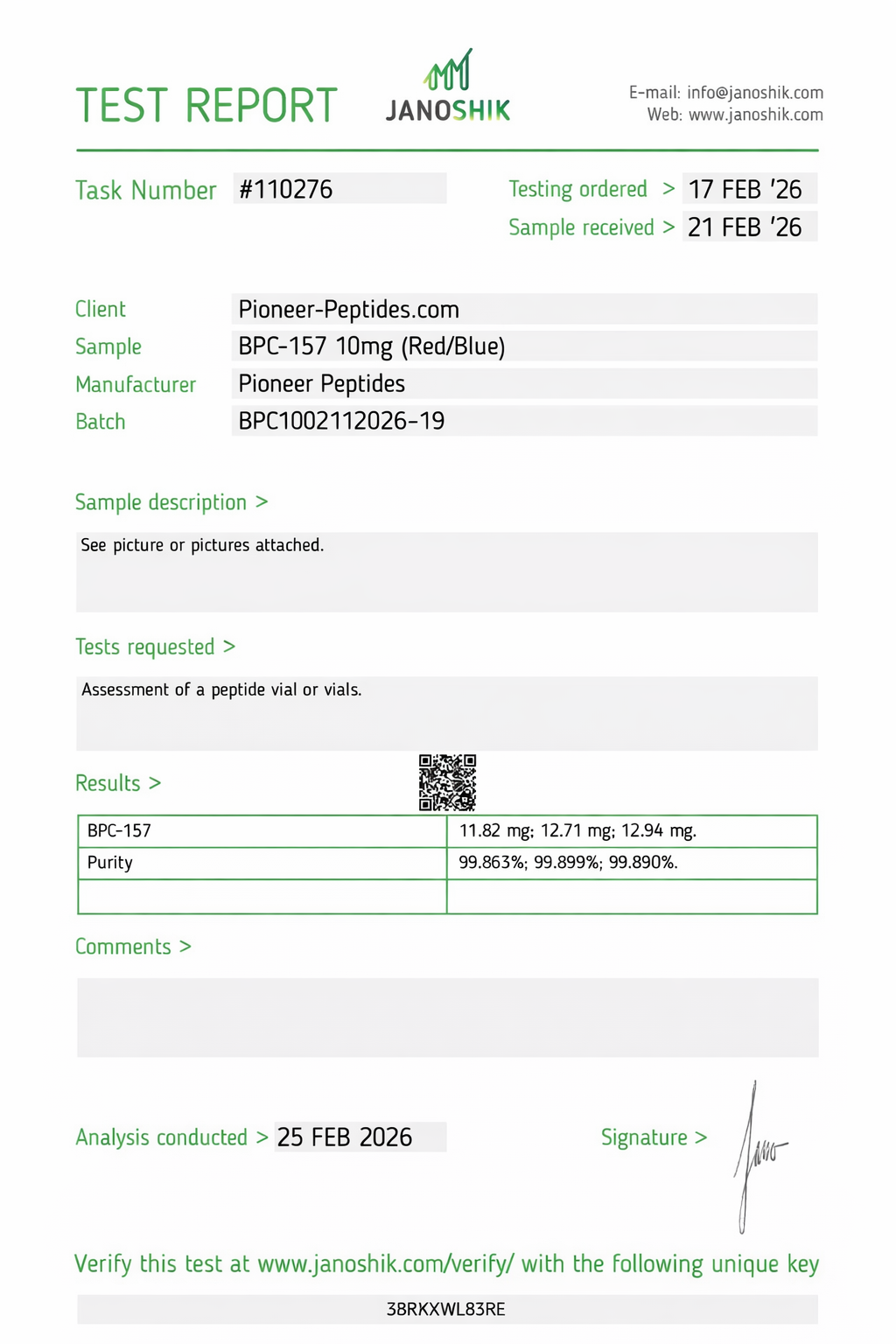 BPC-157 10mg third-party test report