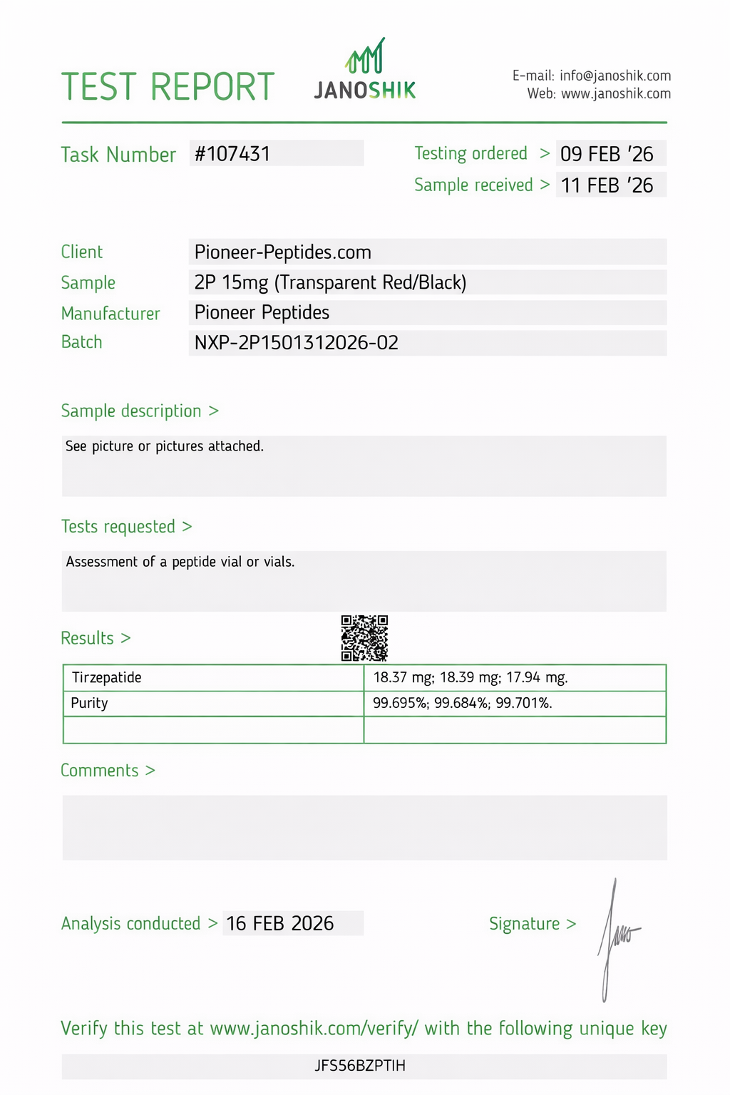 Pioneer-3-R 20mg third-party test report
